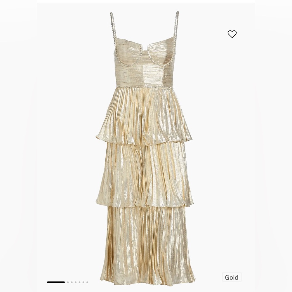 Self-Portrait Gold Strapless Tiered Dress